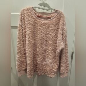 Fair Haven 1XL Pink Fuzzy Textured Pullover Sweater – Cozy Plush Soft Knit Top